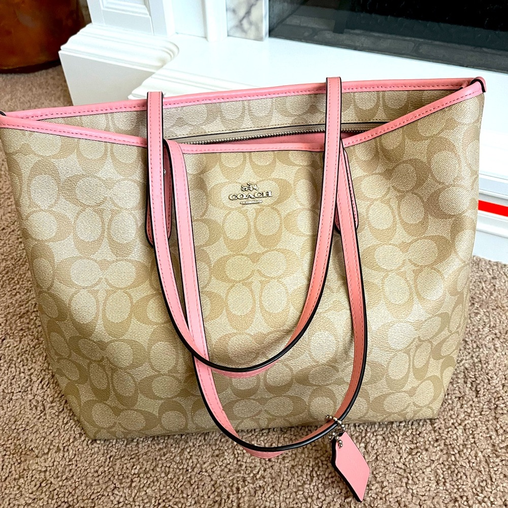 Authentic Coach Purse - khaki and light pink